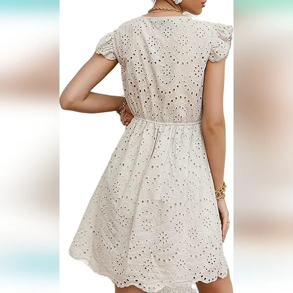 NWT Simplee Tan Eyelet High Waist Dress Size Large - Picture 2 of 12